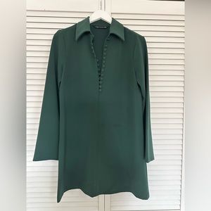 Zara Woman Dress Dark Green Button Loop Front Bell Sleeves size Medium